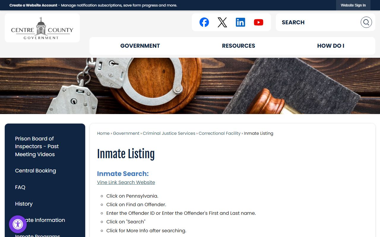 centre county booking releases inmate listing page