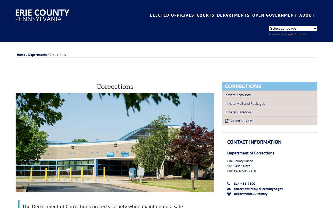 Erie County corrections department page showing booking releases and inmate locator
