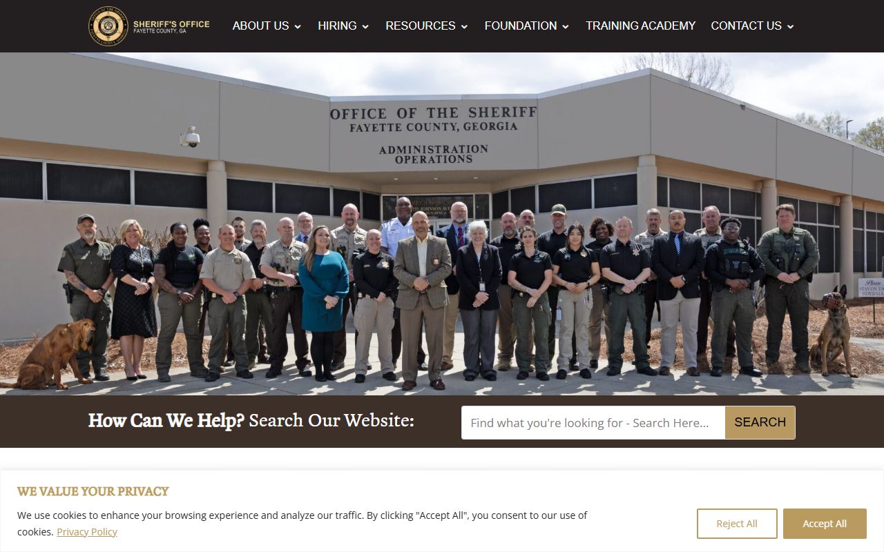 Fayette County Sheriff's Office website showing booking releases and inmate lookup