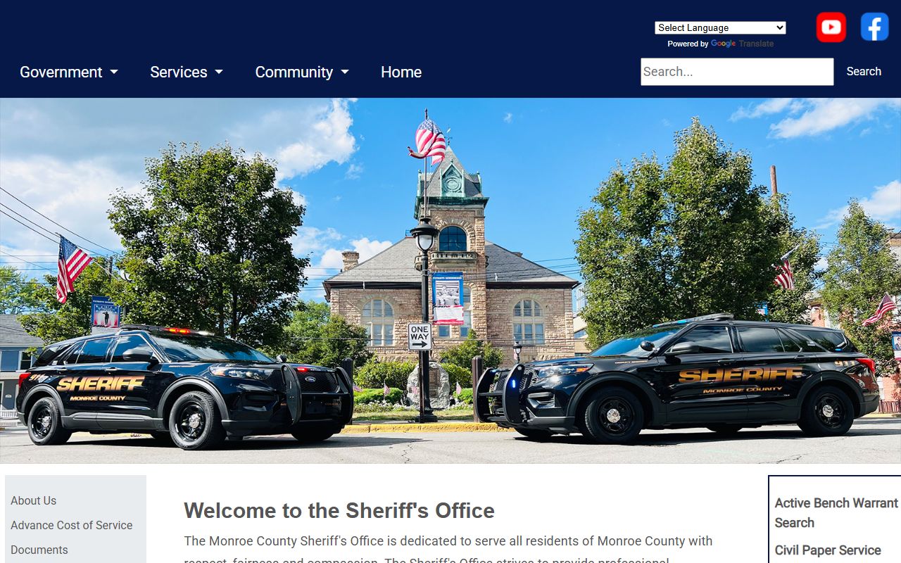 monroe county sheriff office page with booking releases and inmate information