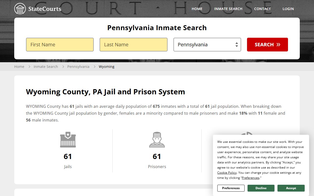 wyoming county booking releases state courts inmate search