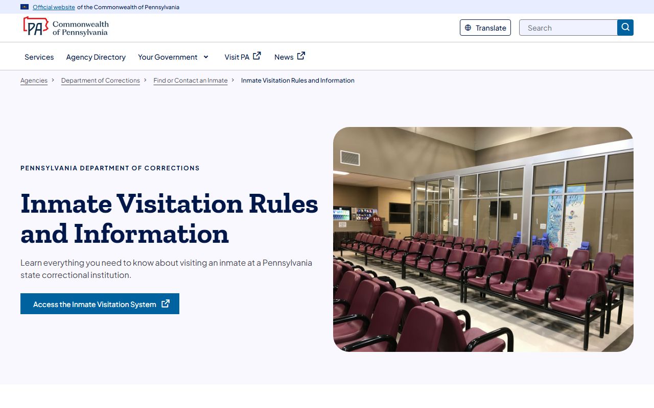 Pennsylvania booking releases DOC inmate visitation rules and scheduling guidelines