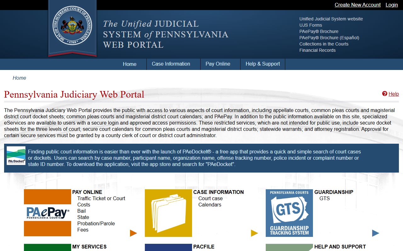 Pennsylvania booking releases UJS court portal statewide case search interface
